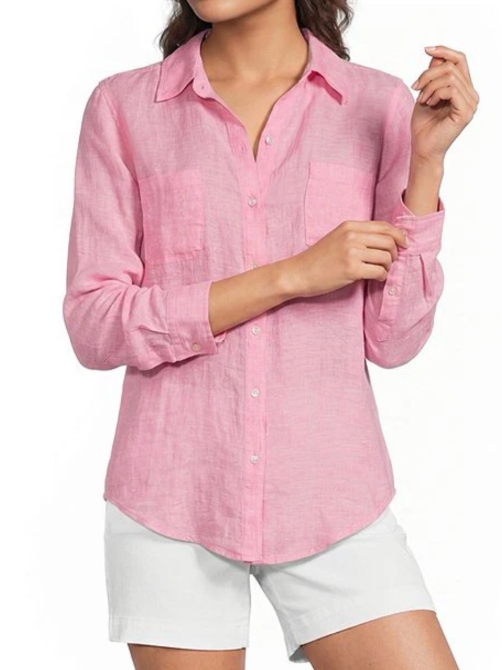 Lilly Pulitzer Sea View Linen Shirt Womens S Pink Button Down Coastal Resort